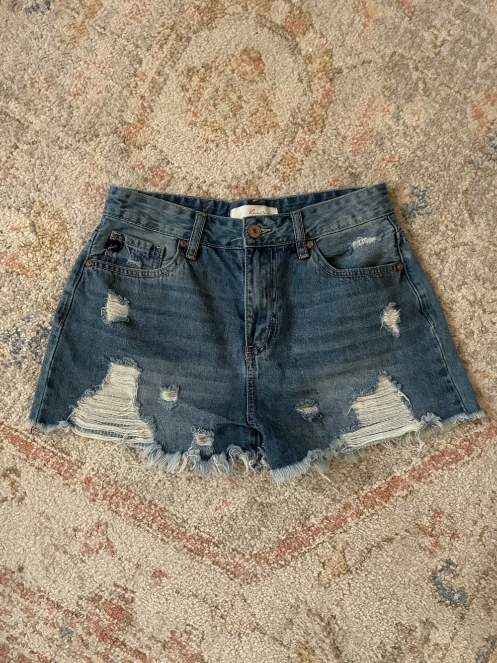 KanCan Destroyed Dark Blue Denim Shorts- Size 7 Festival